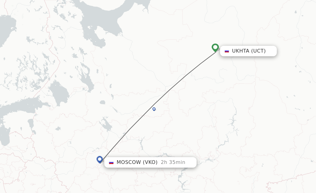 Flights from Ukhta to Moscow route map