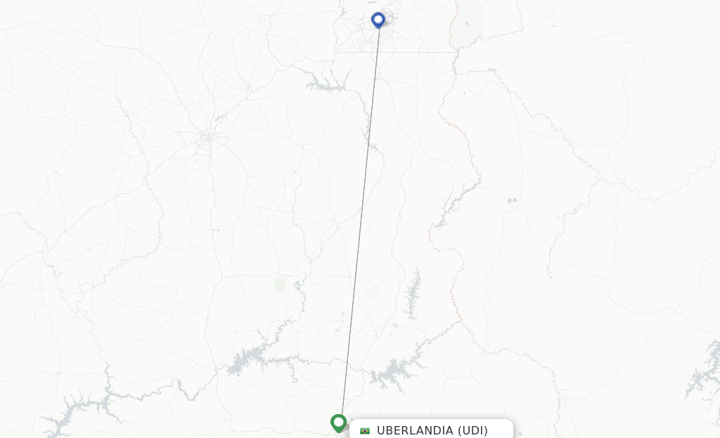 Route map with flights from Uberlandia with Passaredo