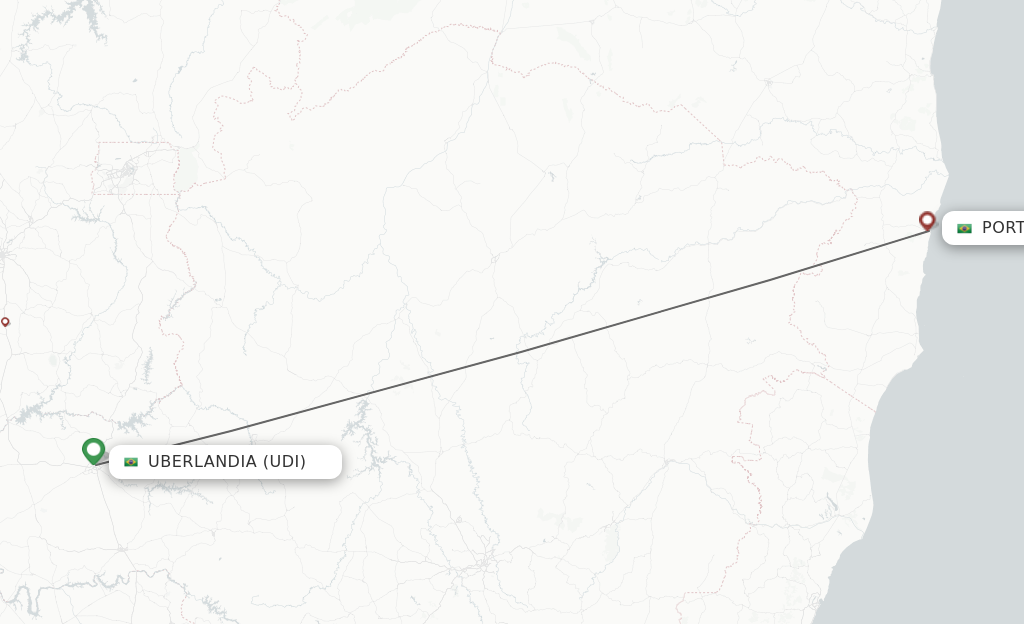 Flights from Uberlandia to Porto Seguro route map
