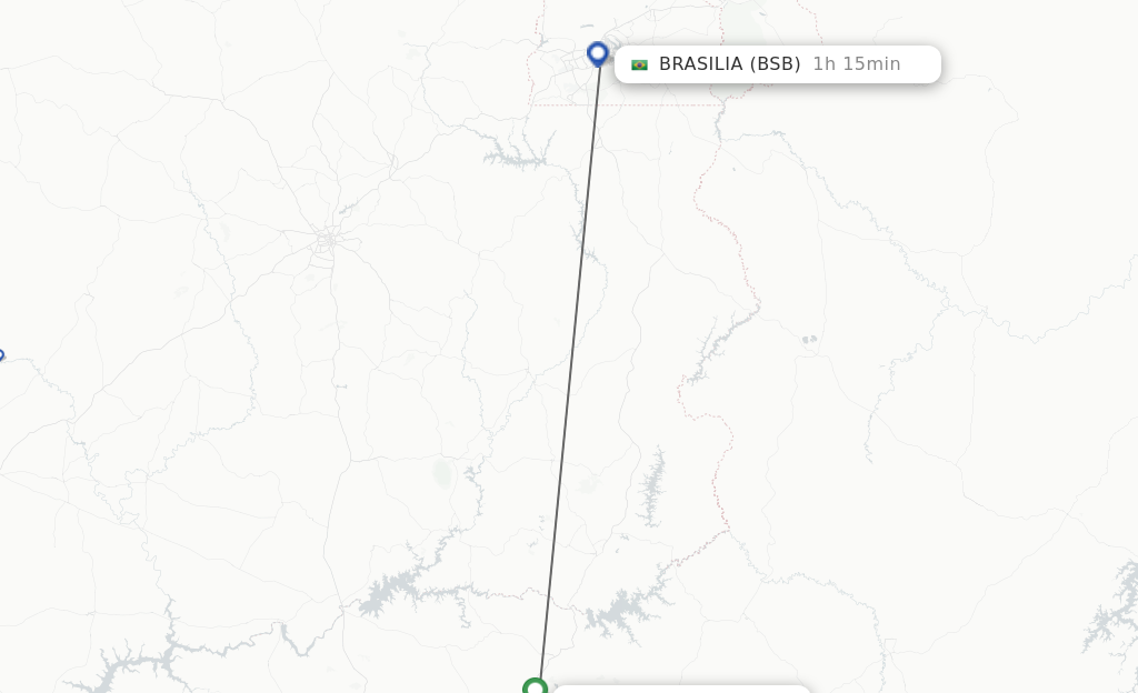 Flights from Uberlandia to Brasilia route map