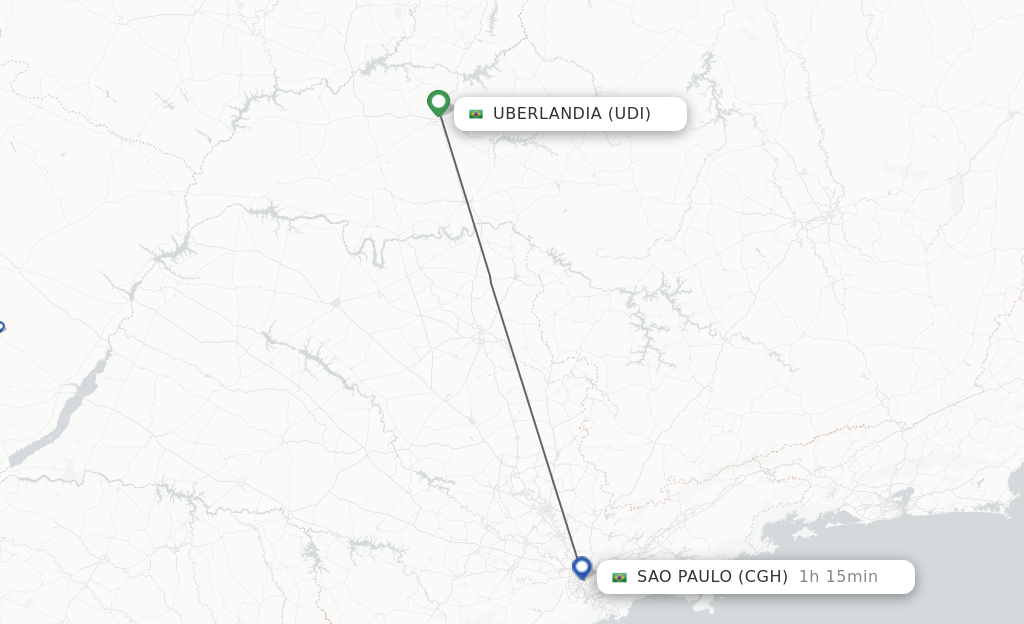 Flights from Uberlandia to Sao Paulo route map