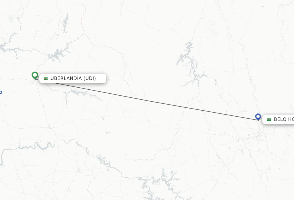 Flights from Uberlandia to Belo Horizonte route map