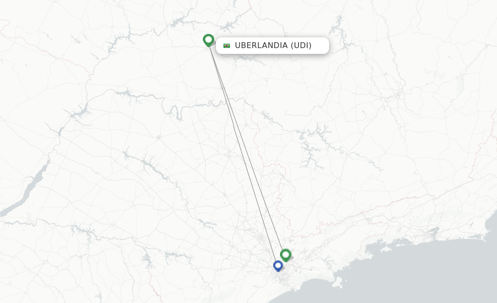 Route map with flights from Uberlandia with LATAM Airlines