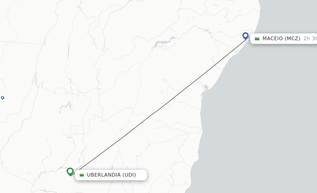 Flights from Uberlandia to Maceio route map