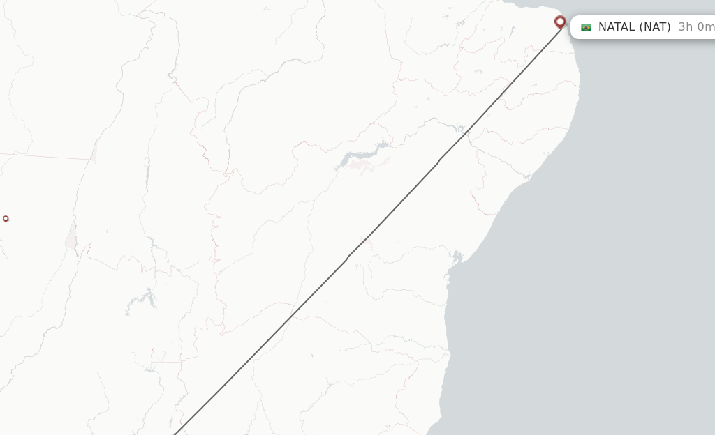 Flights from Uberlandia to Natal route map