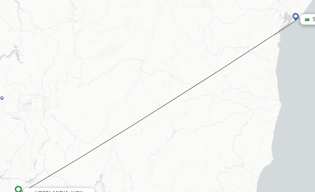 Flights from Uberlandia to Salvador route map