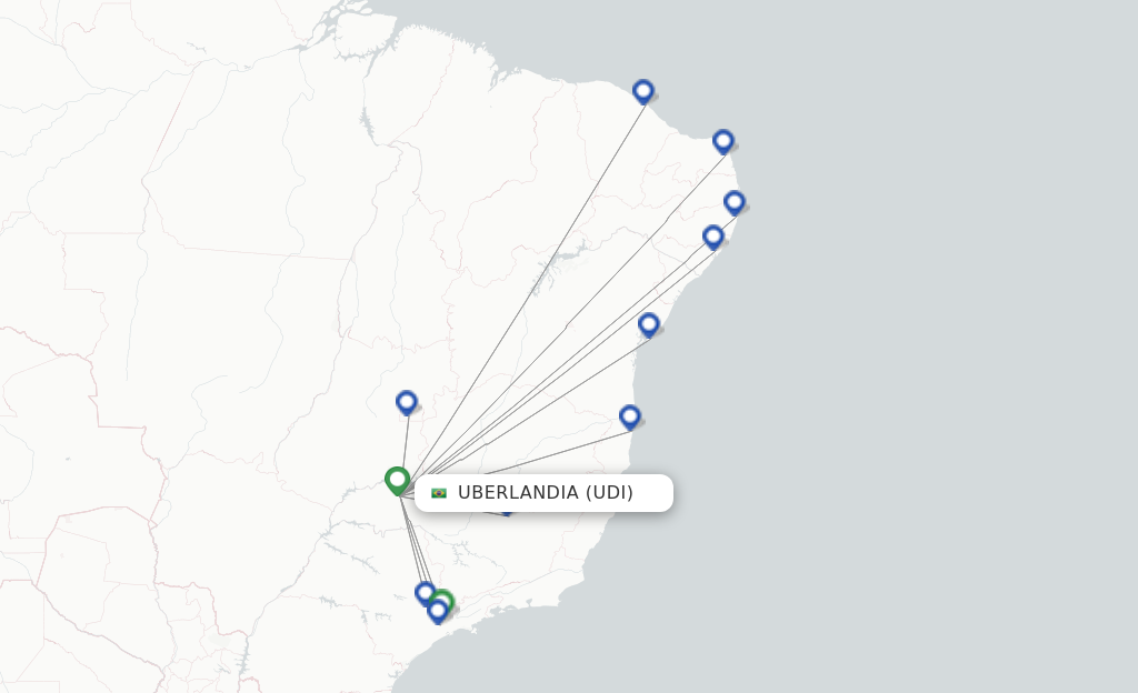 Flights from Uberlandia to Joao Pessoa route map