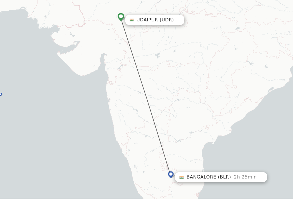 Flights from Udaipur to Bengaluru route map