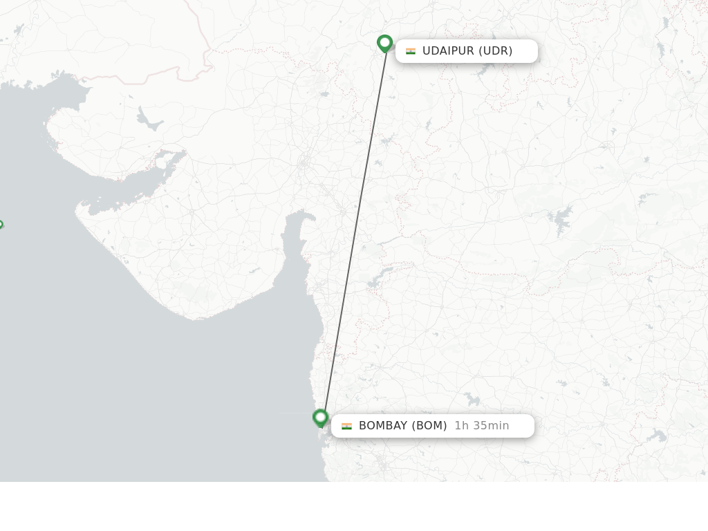 Flights from Udaipur to Mumbai route map