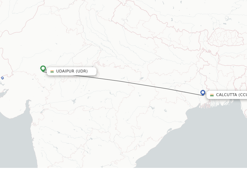 Flights from Udaipur to Kolkata route map
