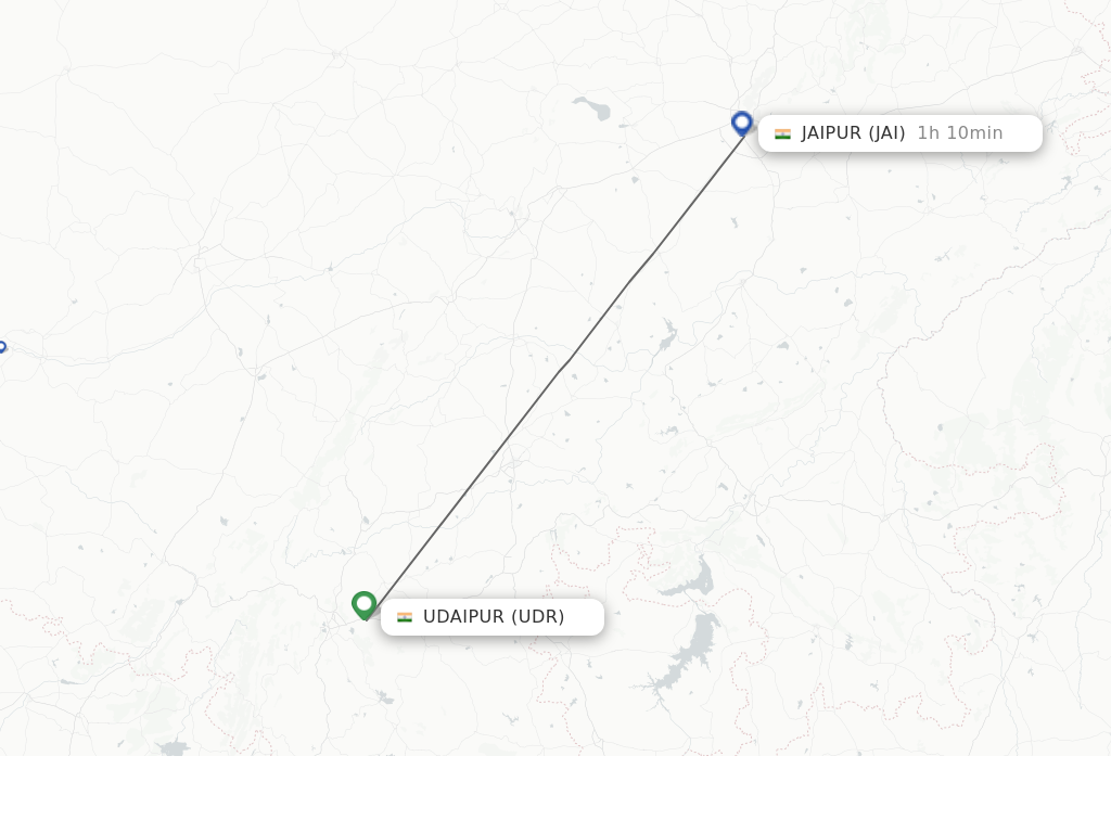 Flights from Udaipur to Jaipur route map