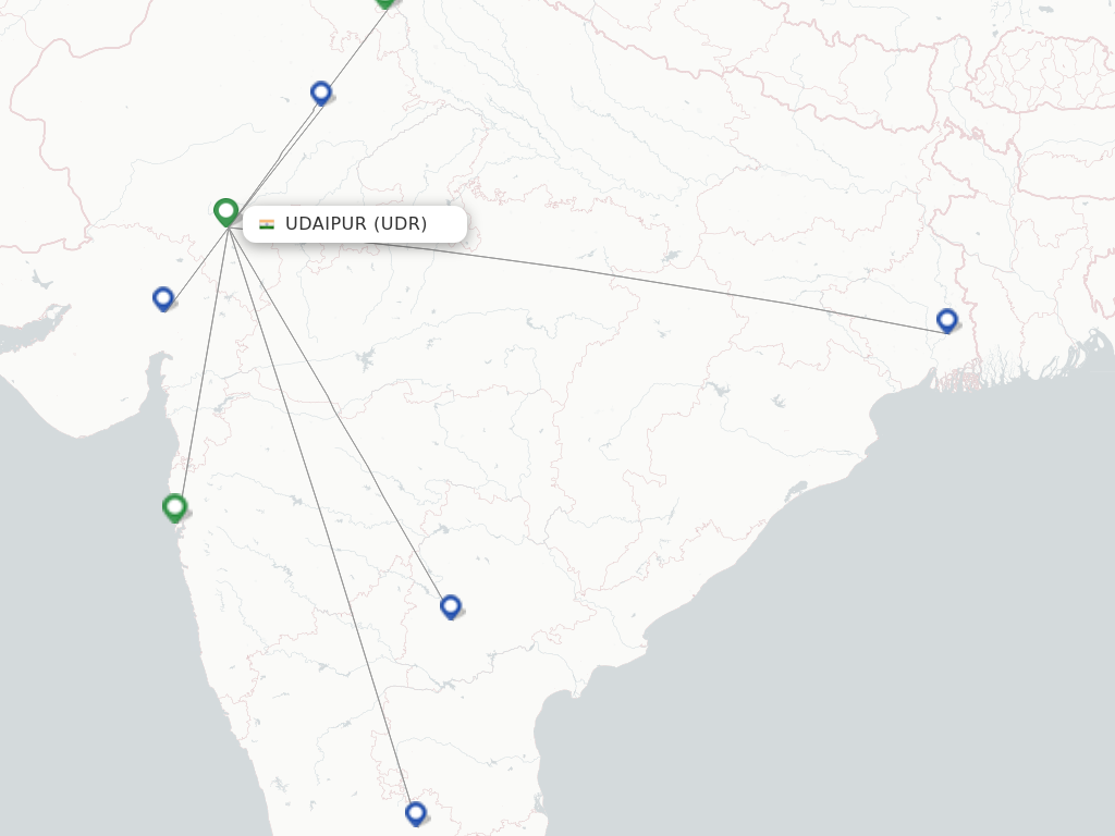 Flights from Udaipur to Indore route map