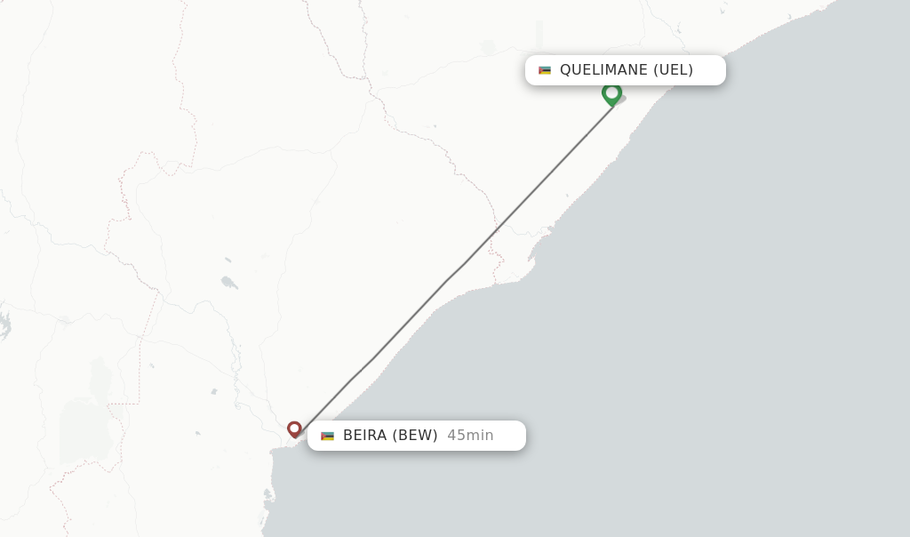 Flights from Quelimane to Beira route map