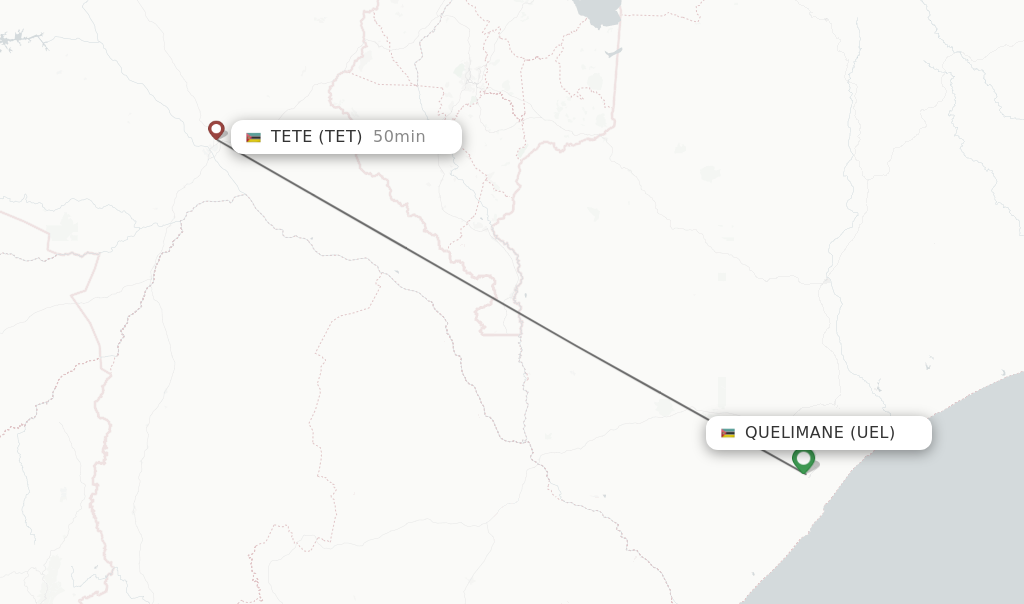 Flights from Quelimane to Tete route map