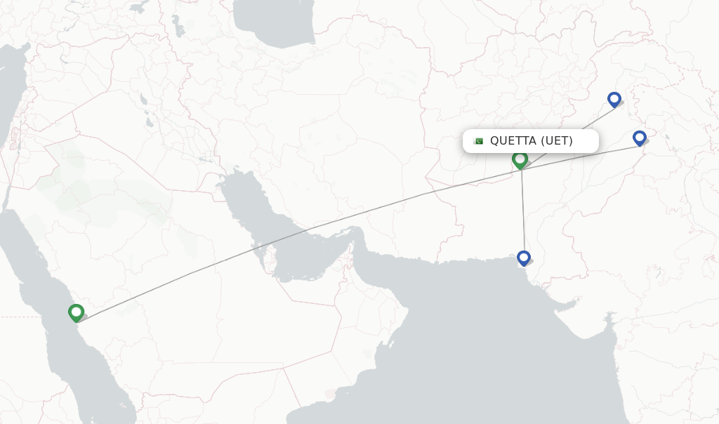 Route map with flights from Quetta with PIA