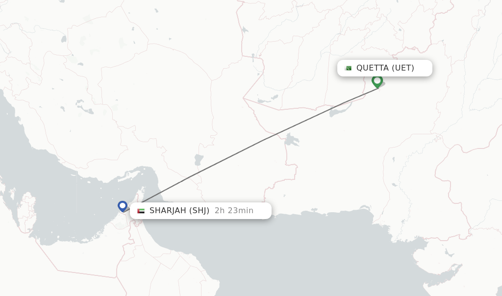Flights from Quetta to Sharjah route map