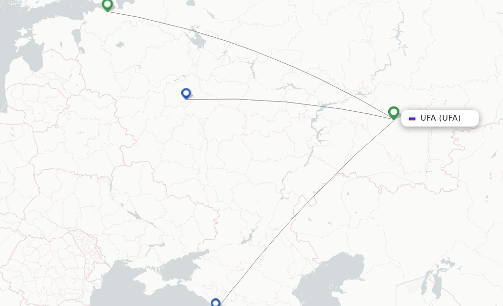 Route map with flights from Ufa with Pobeda