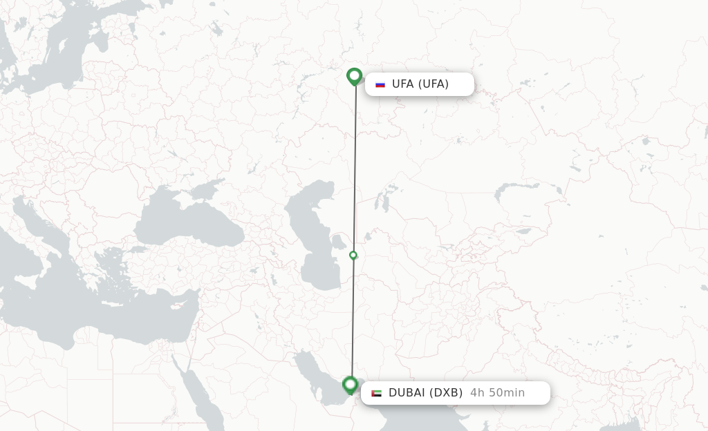 Flights from Ufa to Dubai route map