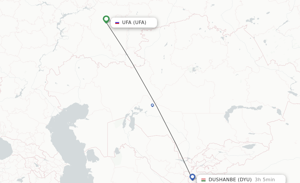 Flights from Ufa to Dushanbe route map
