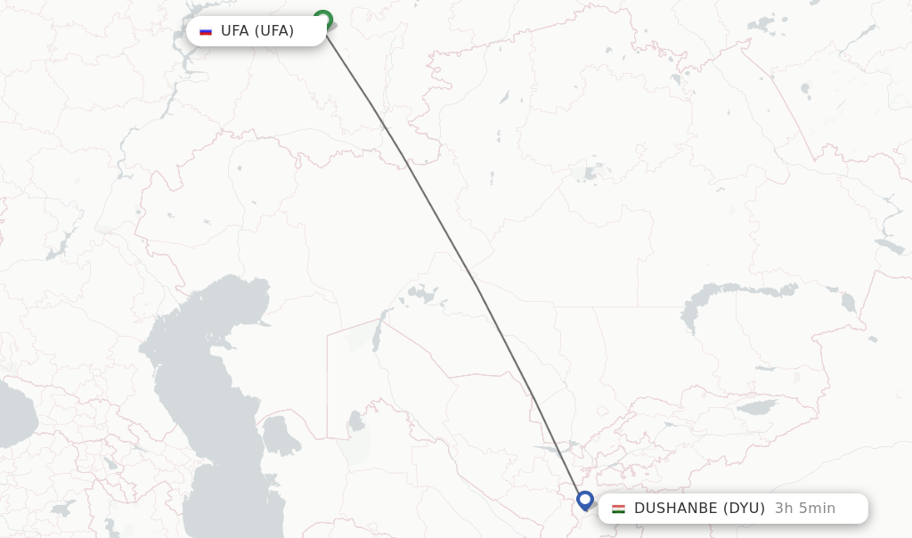Flights from Ufa to Dushanbe route map