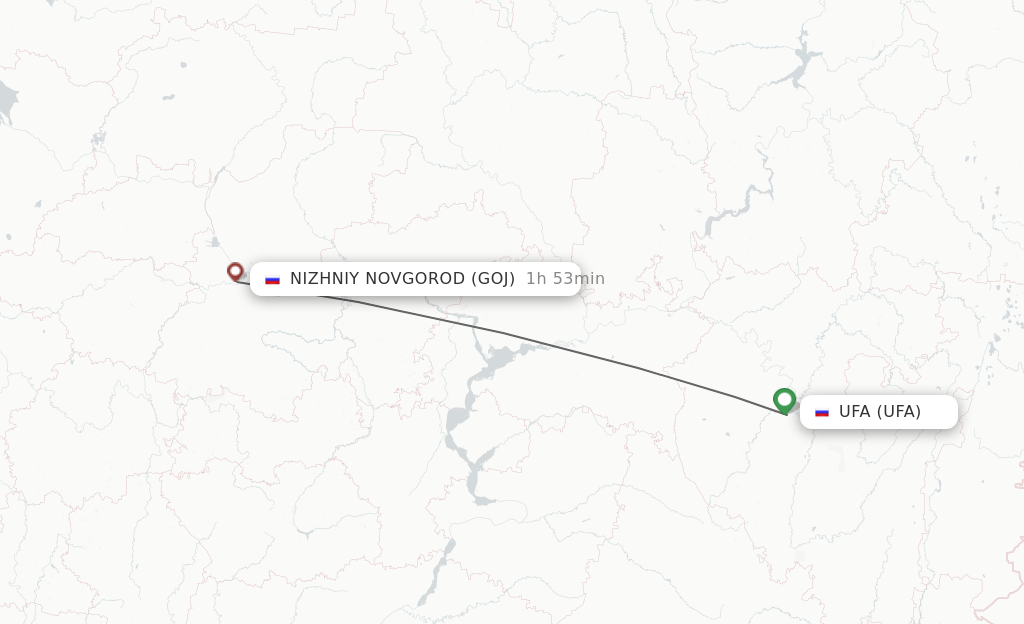 Flights from Ufa to Nizhniy Novgorod route map