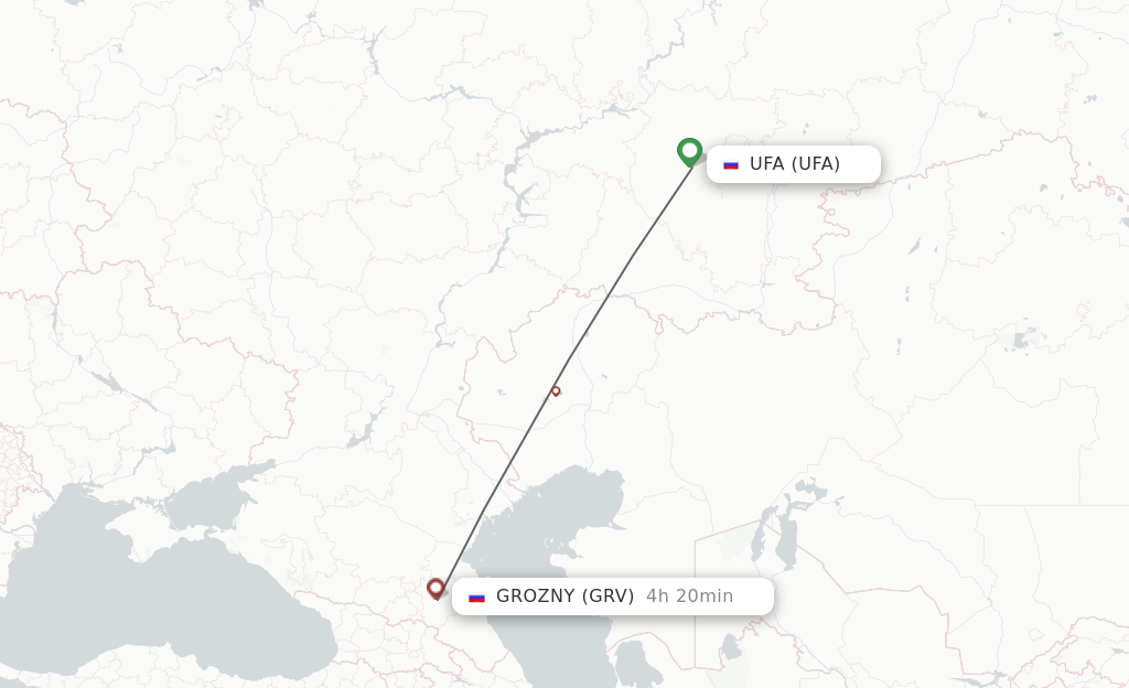 Flights from Ufa to Groznyy route map