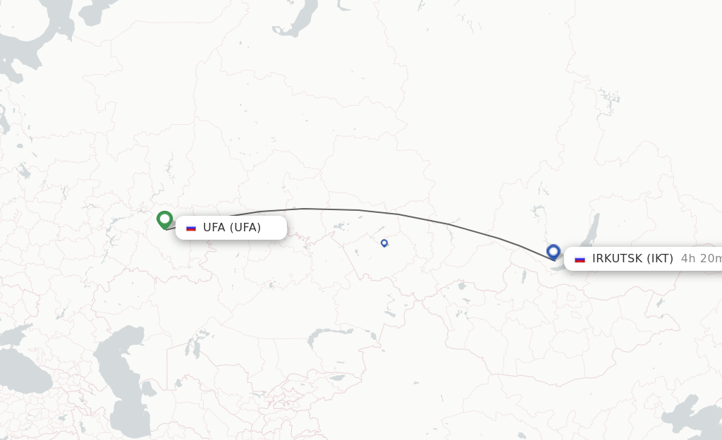 Flights from Ufa to Irkutsk route map