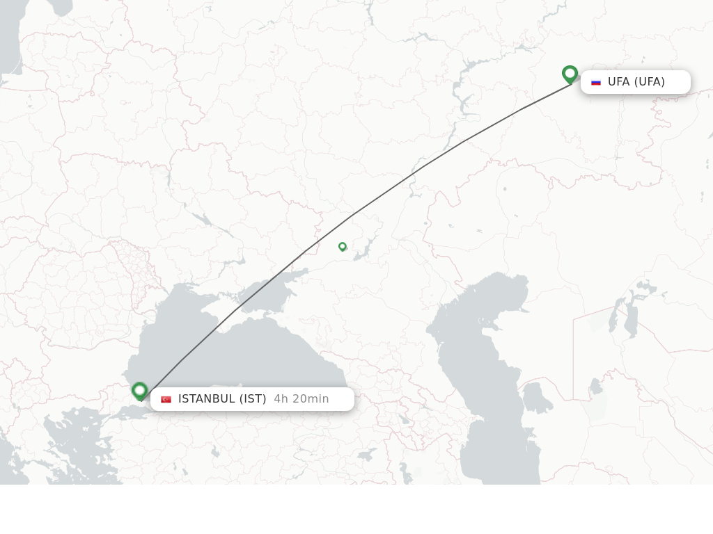 Flights from Ufa to Istanbul route map