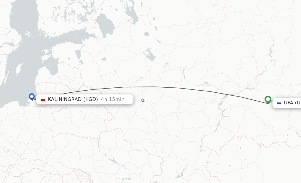 Flights from Ufa to Kaliningrad route map
