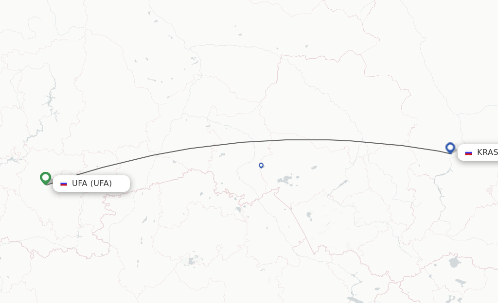Flights from Ufa to Krasnojarsk route map