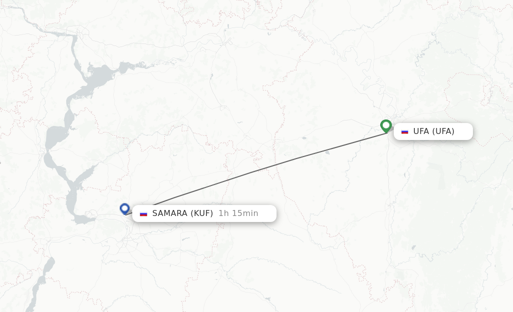 Flights from Ufa to Samara route map