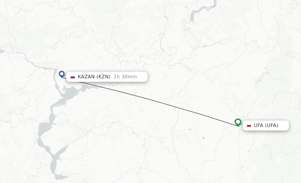 Flights from Ufa to Kazan route map