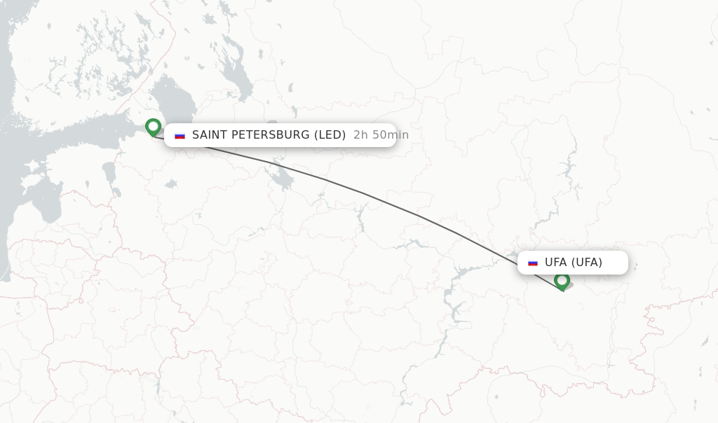 Flights from Ufa to Saint Petersburg route map