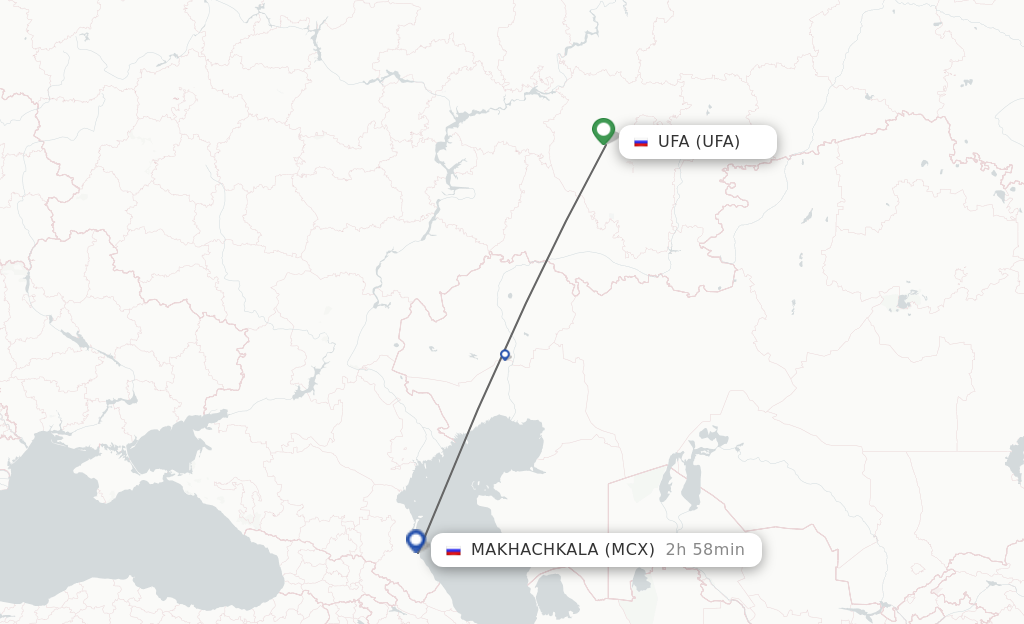 Flights from Ufa to Makhachkala route map