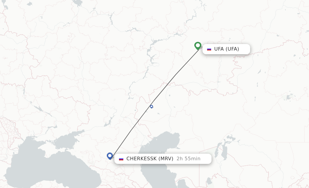 Flights from Ufa to Cherkessk route map