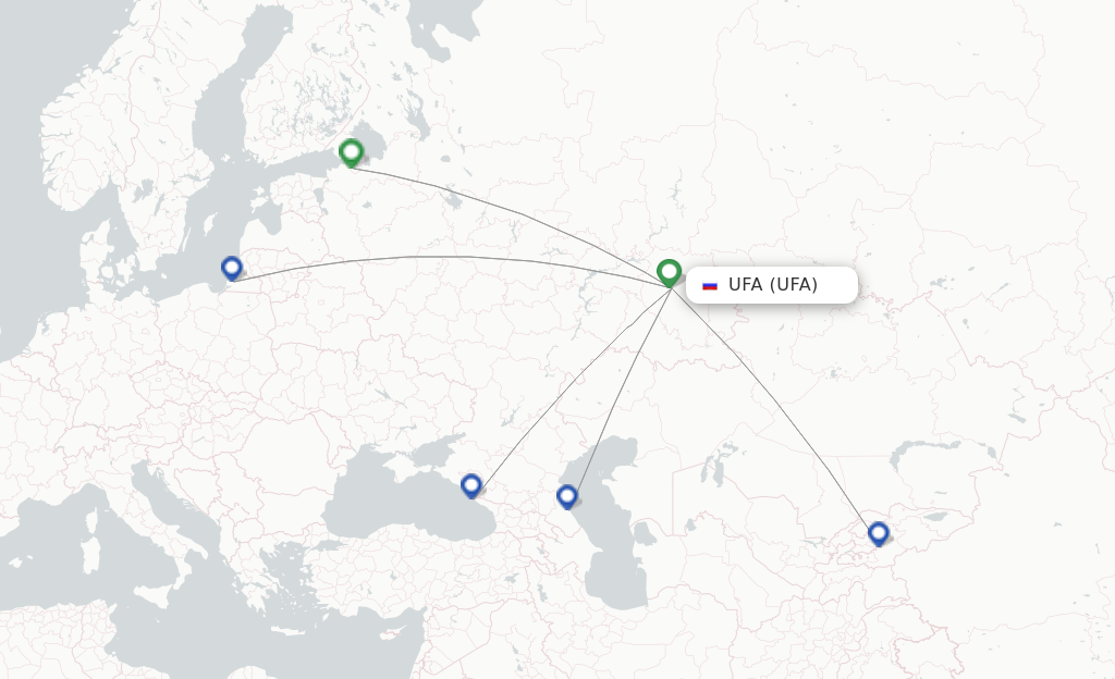 Route map with flights from Ufa with Nordwind Airlines
