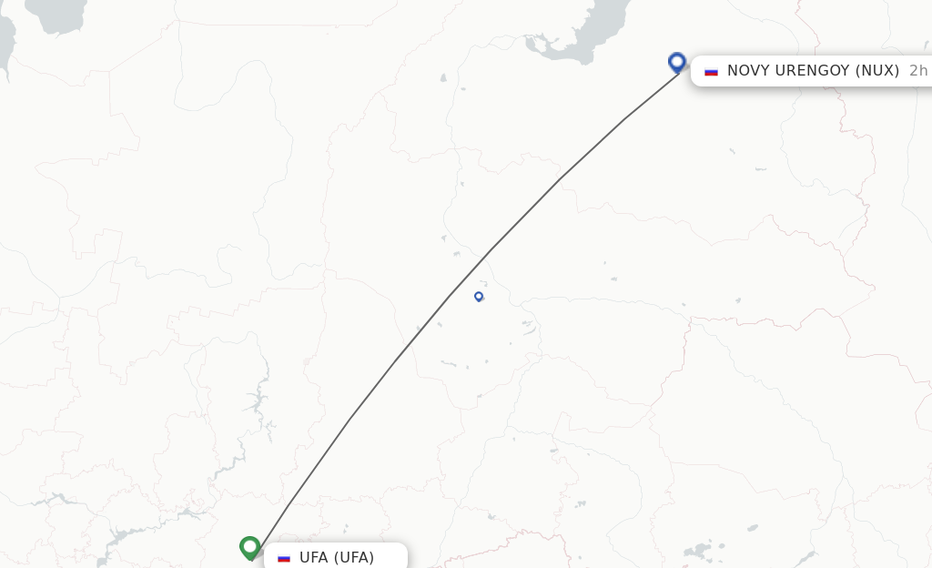 Flights from Ufa to Novy Urengoy route map