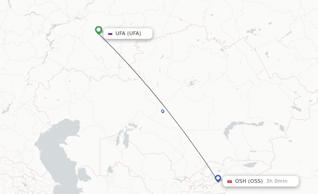 Flights from Ufa to Osh route map