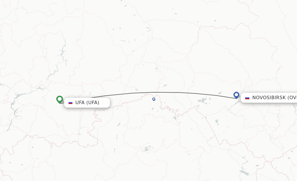 Flights from Ufa to Novosibirsk route map