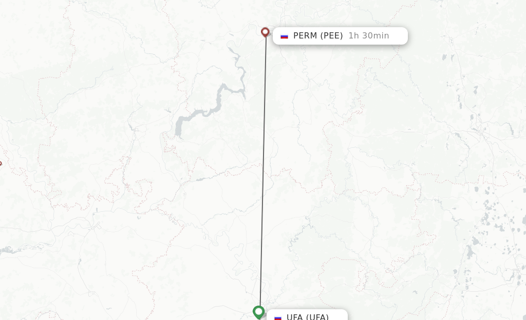 Flights from Ufa to Perm route map
