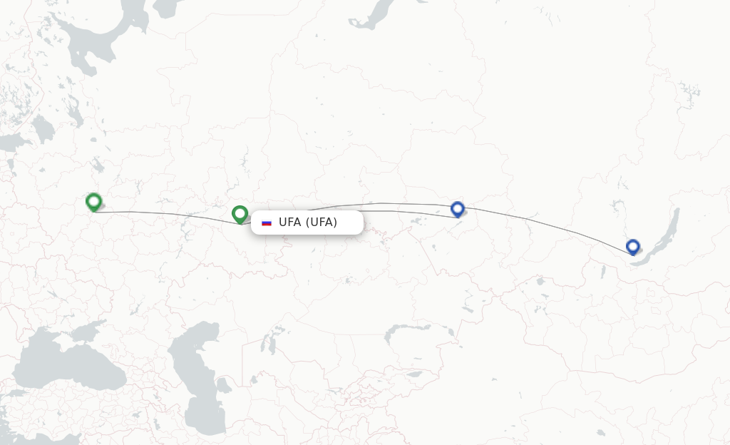 Route map with flights from Ufa with S7 Airlines