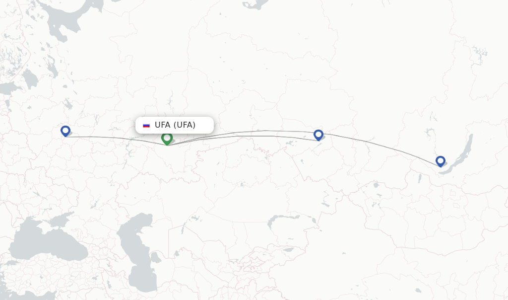Route map with flights from Ufa with S7 Airlines