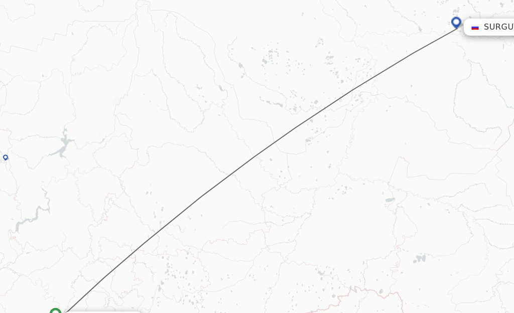 Flights from Ufa to Surgut route map