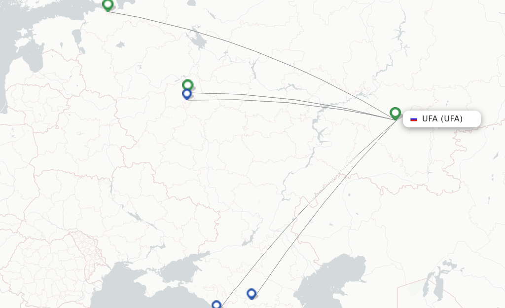 Route map with flights from Ufa with Aeroflot
