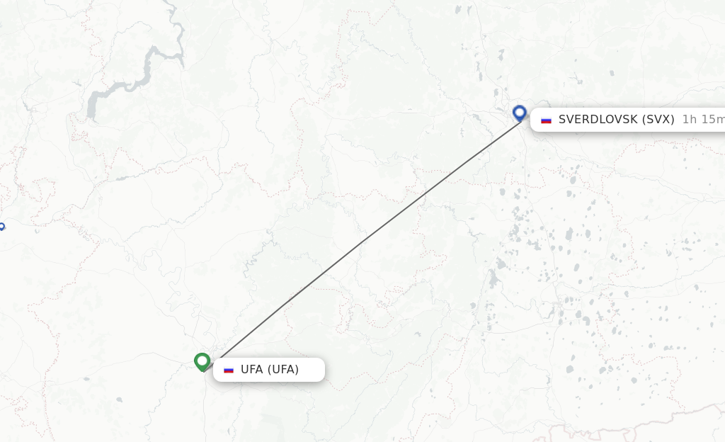 Flights from Ufa to Sverdlovsk route map