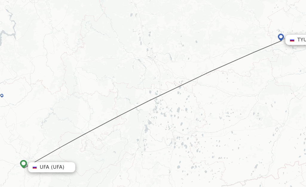 Flights from Ufa to Tyumen route map