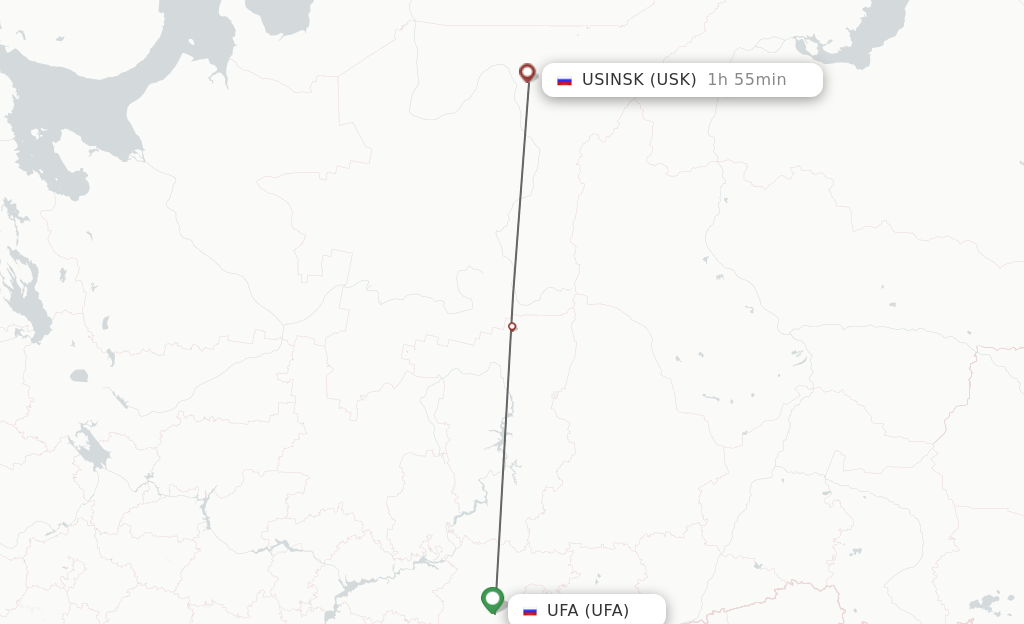 Flights from Ufa to Usinsk route map
