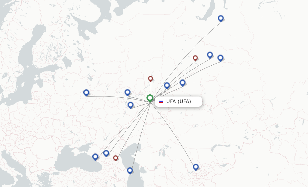 Route map with flights from Ufa with UTair