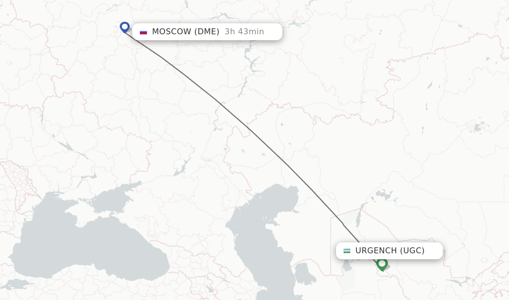 Flights from Urgench to Moscow route map