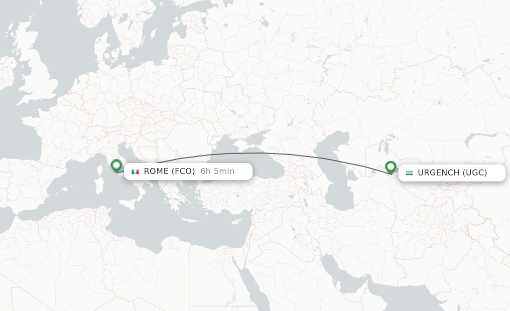 Flights from Rome to Urgench route map